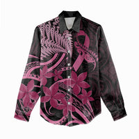 Aotearoa Maori Women Casual Shirt Pink Fern Ribbons on Black - Polynesian Pride