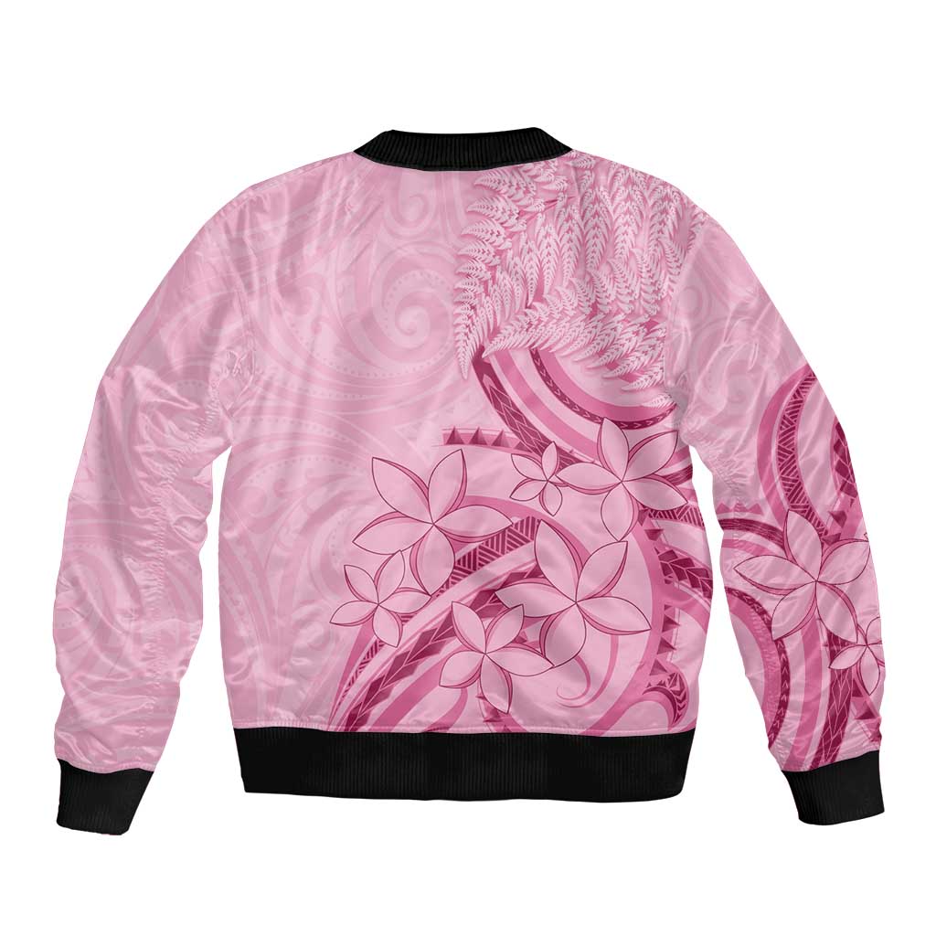Aotearoa Maori Bomber Jacket Pink Fern Ribbons - Polynesian Pride