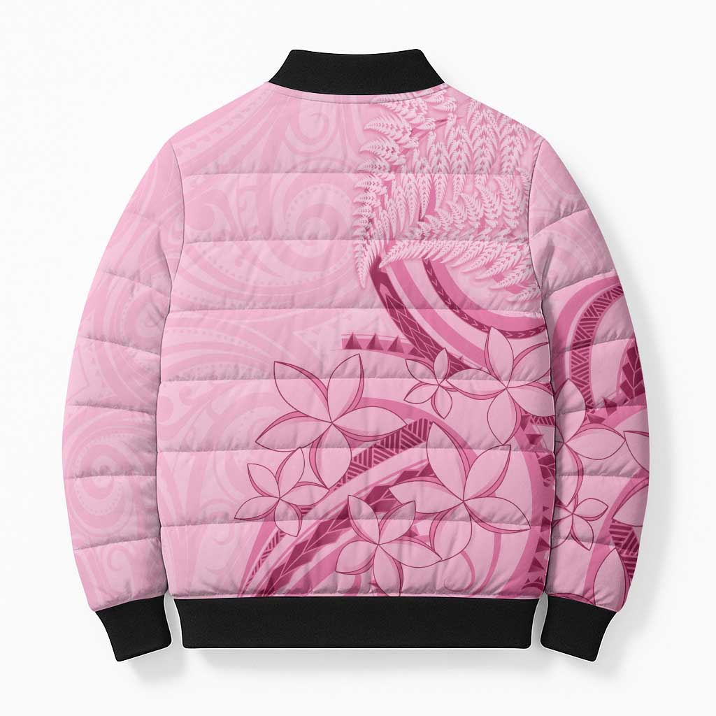 Aotearoa Maori Bomber Puffer Jacket Pink Fern Ribbons - Polynesian Pride
