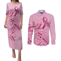 Aotearoa Maori Couples Matching Puletasi and Long Sleeve Button Shirt Pink Fern Ribbons - Polynesian Pride