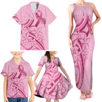Aotearoa Maori Family Matching Tank Maxi Dress and Hawaiian Shirt Pink Fern Ribbons - Polynesian Pride