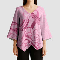 Aotearoa Maori Kimono Sleeve Blouse Pink Fern Ribbons - Polynesian Pride