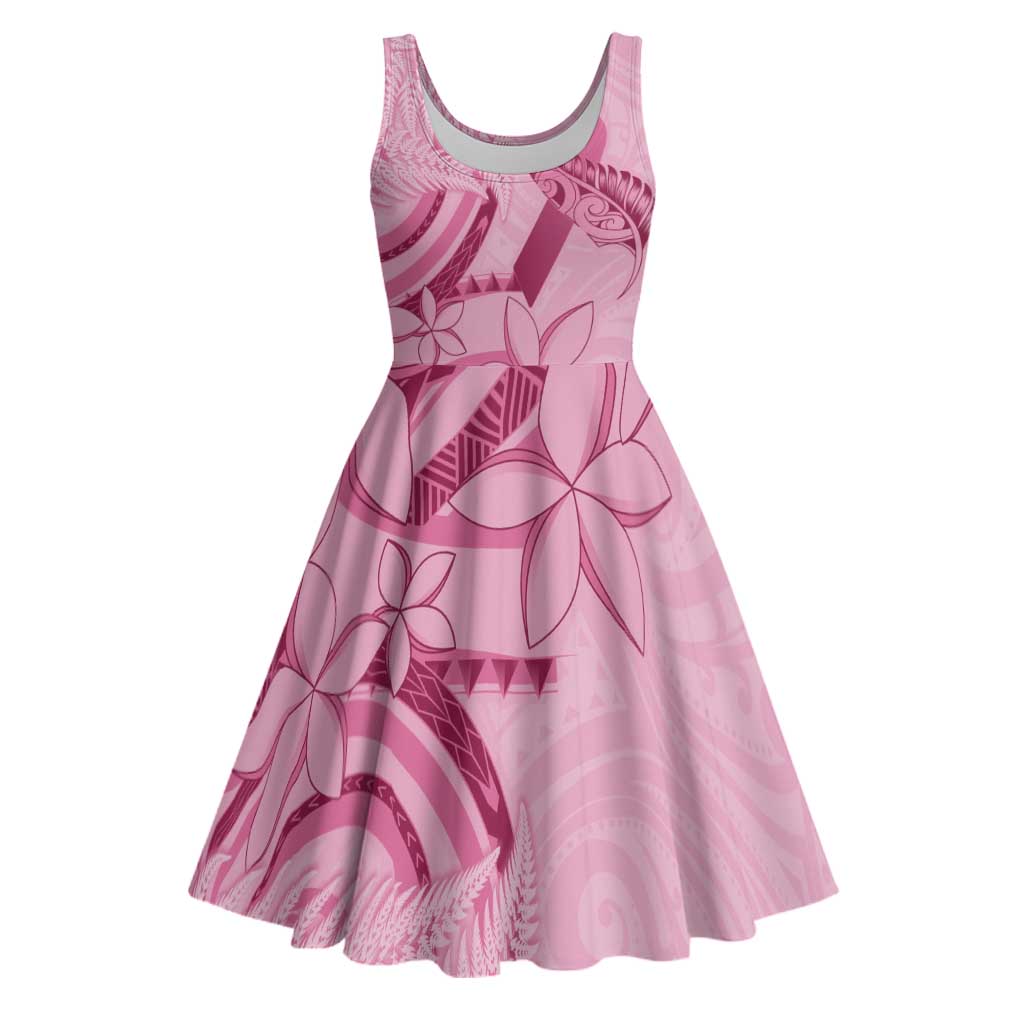 Aotearoa Maori Midi Dress Pink Fern Ribbons - Polynesian Pride