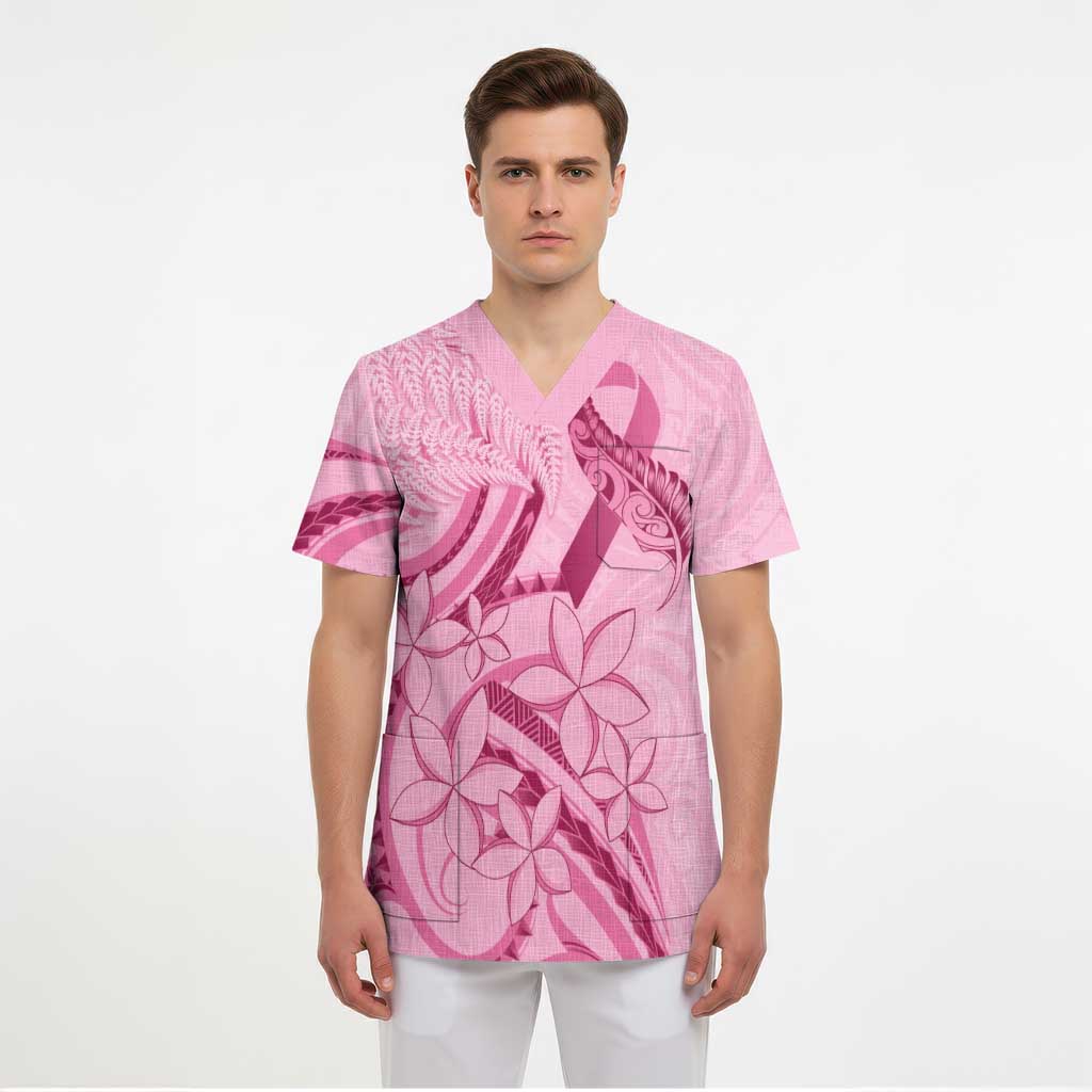 Aotearoa Maori Scrub Top Pink Fern Ribbons - Polynesian Pride