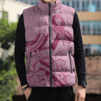 Aotearoa Maori Sleeveless Puffer Jacket Pink Fern Ribbons - Polynesian Pride
