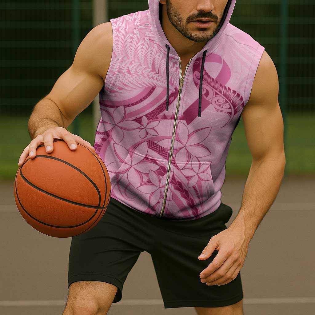 Aotearoa Maori Sleeveless Zip Hoodie Pink Fern Ribbons - Polynesian Pride