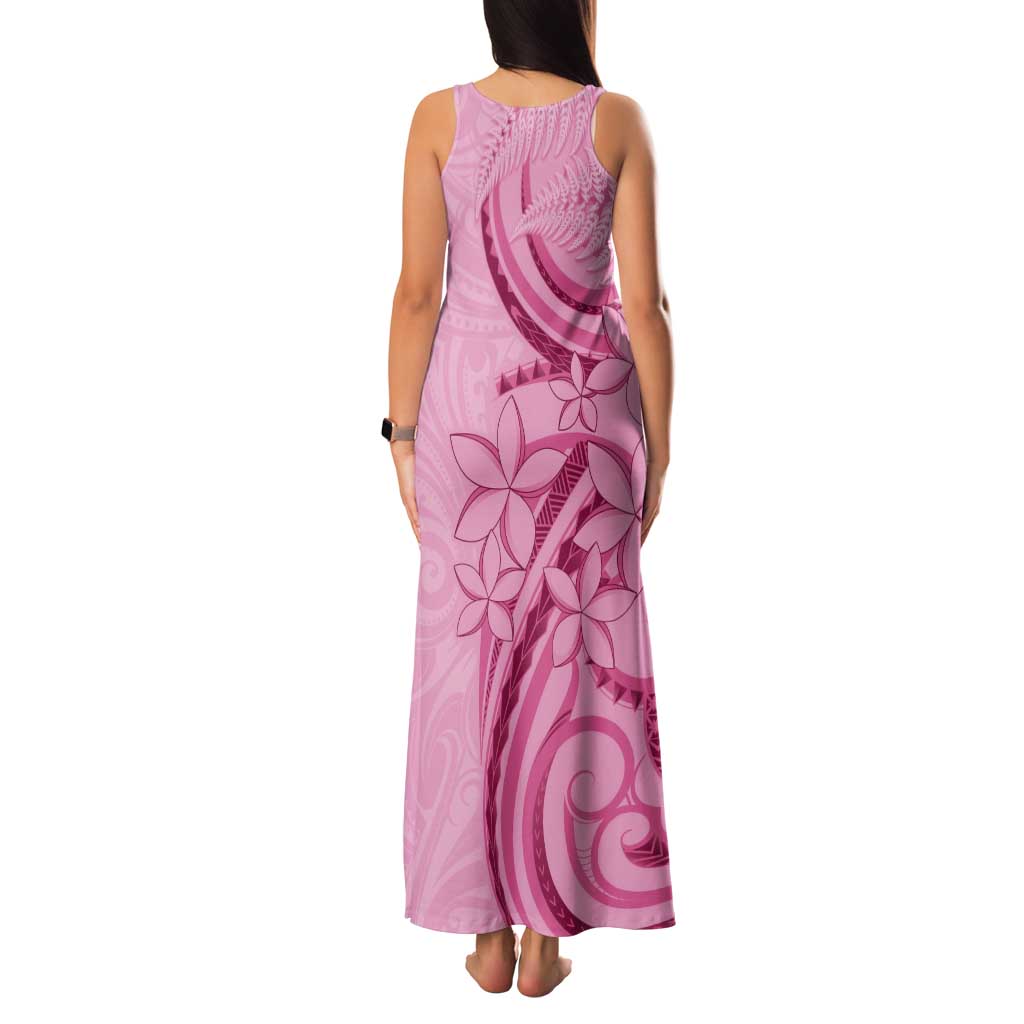 Aotearoa Maori Tank Maxi Dress Pink Fern Ribbons - Polynesian Pride