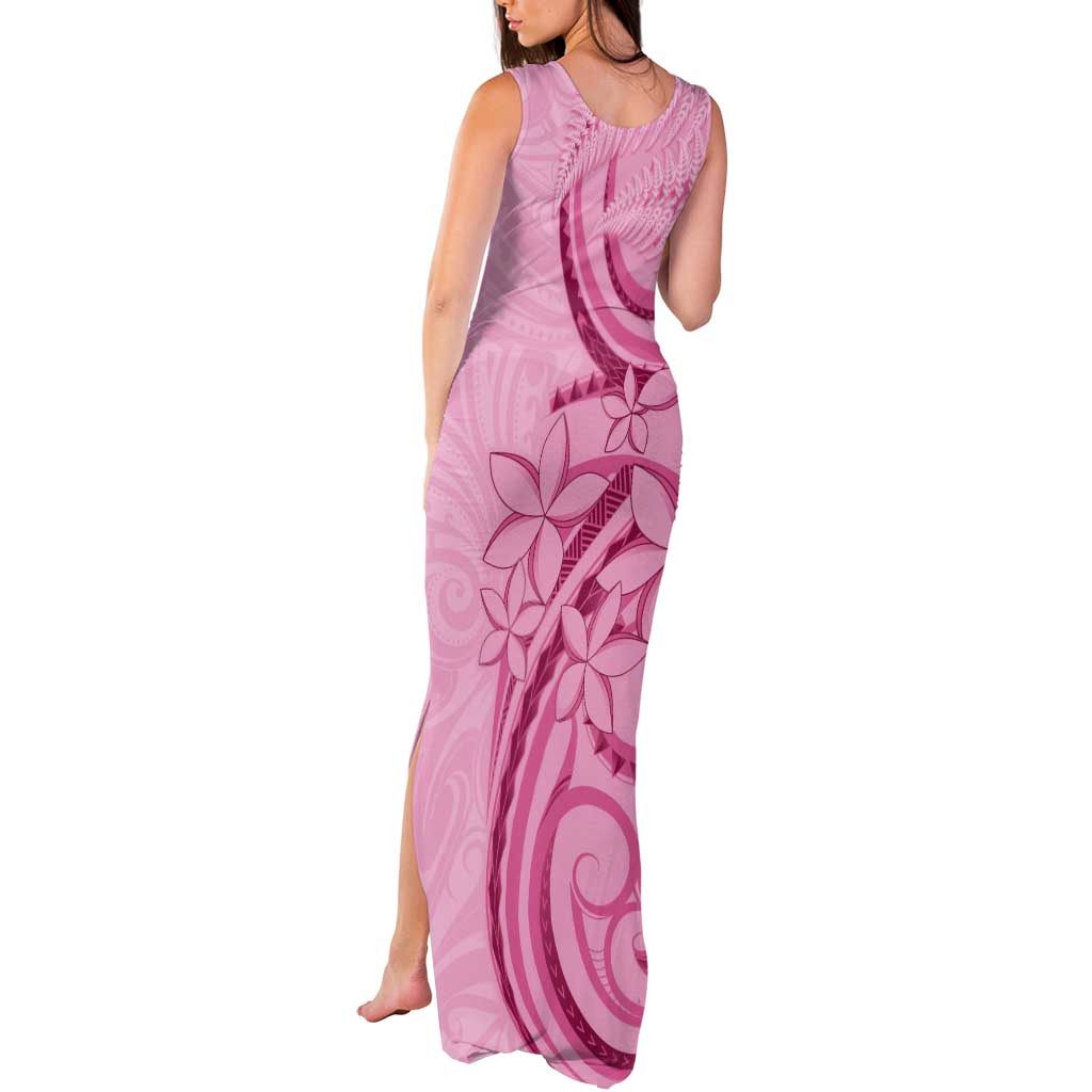 Aotearoa Maori Tank Maxi Dress Pink Fern Ribbons - Polynesian Pride