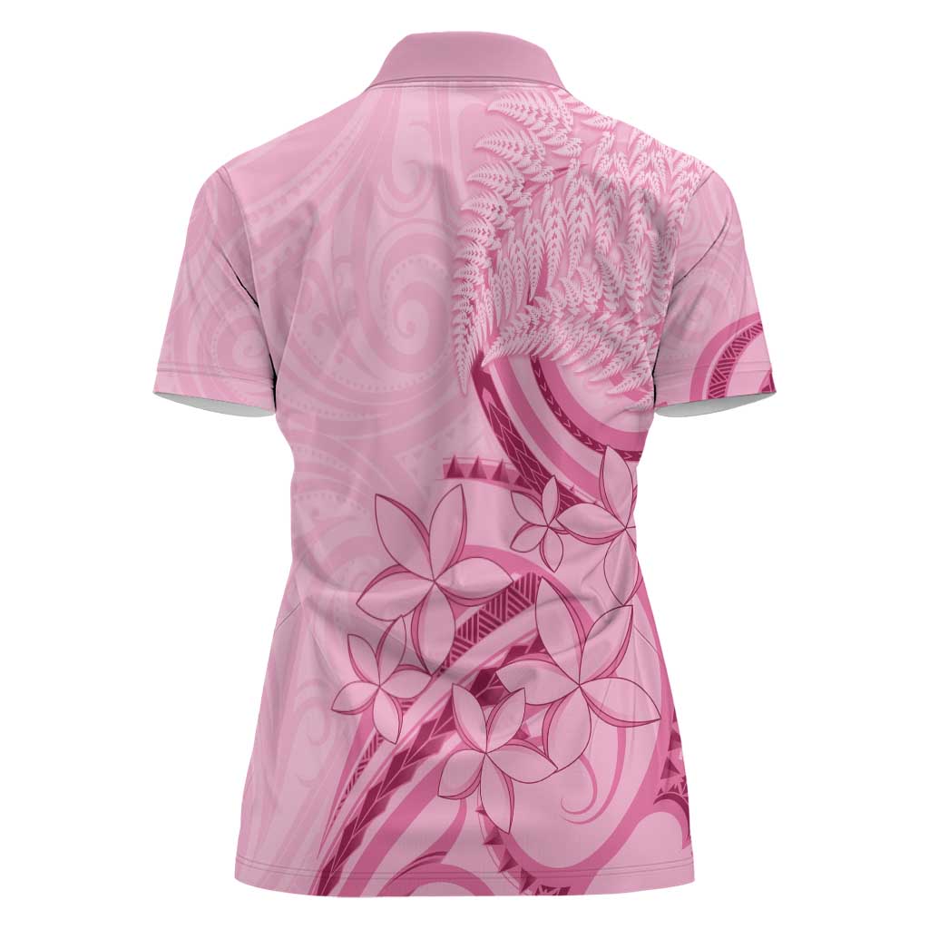 Aotearoa Maori Women Polo Shirt Pink Fern Ribbons - Polynesian Pride