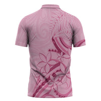 Aotearoa Maori Zipper Polo Shirt Pink Fern Ribbons - Polynesian Pride