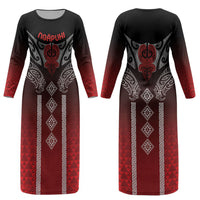 Aotearoa Maori Iwi Heritage Couples Matching Long Sleeve Bodycon Dress and Hawaiian Shirt Ngapuhi Kokowai LT7 - Polynesian Pride