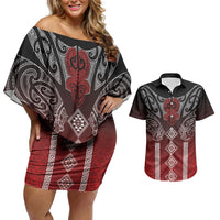 Aotearoa Maori Iwi Heritage Couples Matching Off Shoulder Short Dress and Hawaiian Shirt Ngapuhi Kokowai LT7 Red - Polynesian Pride