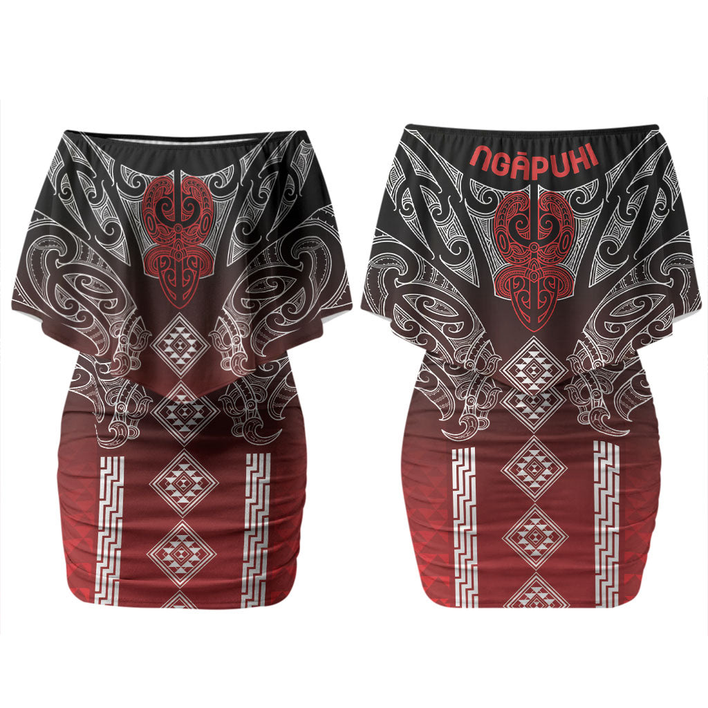 Aotearoa Maori Iwi Heritage Couples Matching Off Shoulder Short Dress and Hawaiian Shirt Ngapuhi Kokowai LT7 - Polynesian Pride