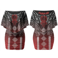 Aotearoa Maori Iwi Heritage Couples Matching Off Shoulder Short Dress and Long Sleeve Button Shirt Ngapuhi Kokowai LT7 - Polynesian Pride