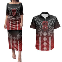 Aotearoa Maori Iwi Heritage Couples Matching Puletasi and Hawaiian Shirt Ngapuhi Kokowai LT7 Red - Polynesian Pride