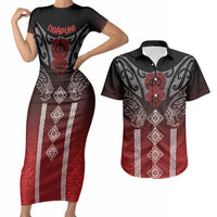 Aotearoa Maori Iwi Heritage Couples Matching Short Sleeve Bodycon Dress and Hawaiian Shirt Ngapuhi Kokowai LT7 Red - Polynesian Pride