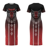 Aotearoa Maori Iwi Heritage Couples Matching Short Sleeve Bodycon Dress and Hawaiian Shirt Ngapuhi Kokowai LT7 - Polynesian Pride