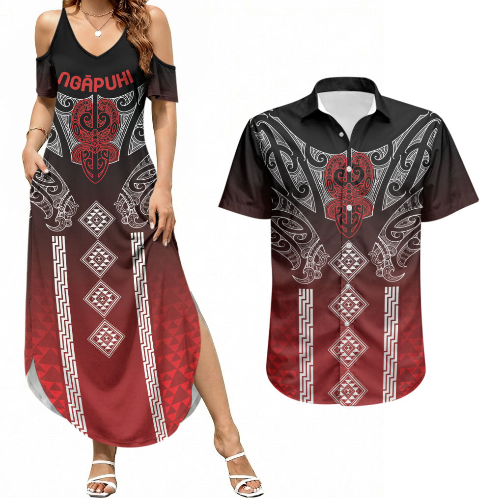 Aotearoa Maori Iwi Heritage Couples Matching Summer Maxi Dress and Hawaiian Shirt Ngapuhi Kokowai LT7 Red - Polynesian Pride