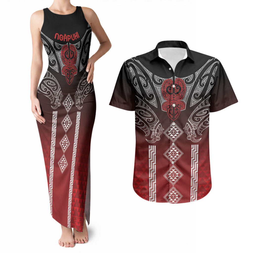 Aotearoa Maori Iwi Heritage Couples Matching Tank Maxi Dress and Hawaiian Shirt Ngapuhi Kokowai LT7 Red - Polynesian Pride