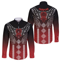 Aotearoa Maori Iwi Heritage Family Matching Mermaid Dress and Hawaiian Shirt Ngapuhi Kokowai LT7 Dad's Shirt - Long Sleeve Red - Polynesian Pride