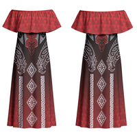Aotearoa Maori Iwi Heritage Family Matching Off Shoulder Maxi Dress and Hawaiian Shirt Ngapuhi Kokowai LT7 Mom's Dress Red - Polynesian Pride