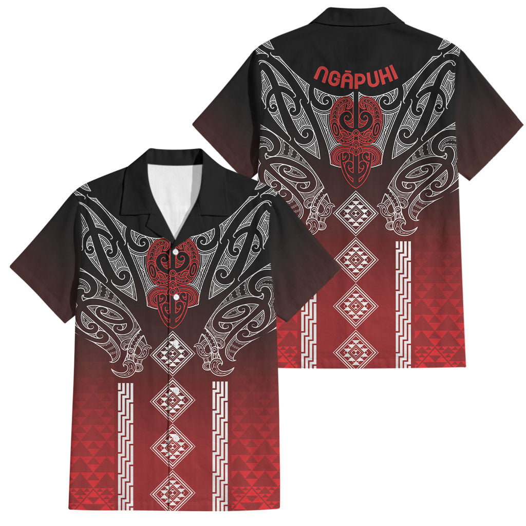 Aotearoa Maori Iwi Heritage Family Matching Off Shoulder Maxi Dress and Hawaiian Shirt Ngapuhi Kokowai LT7 Dad's Shirt - Short Sleeve Red - Polynesian Pride