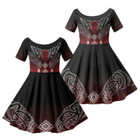 Aotearoa Maori Iwi Heritage Family Matching Off Shoulder Maxi Dress and Hawaiian Shirt Ngapuhi Kokowai LT7 Daughter's Dress Red - Polynesian Pride