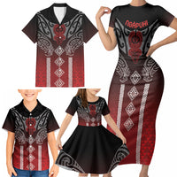 Aotearoa Maori Iwi Heritage Family Matching Short Sleeve Bodycon Dress and Hawaiian Shirt Ngapuhi Kokowai LT7 - Polynesian Pride