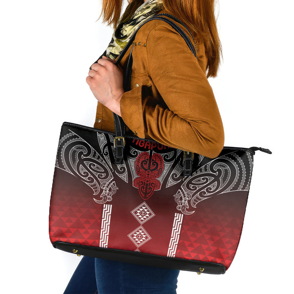 Aotearoa Maori Iwi Heritage Leather Tote Bag Ngapuhi Kokowai LT7 Red - Polynesian Pride