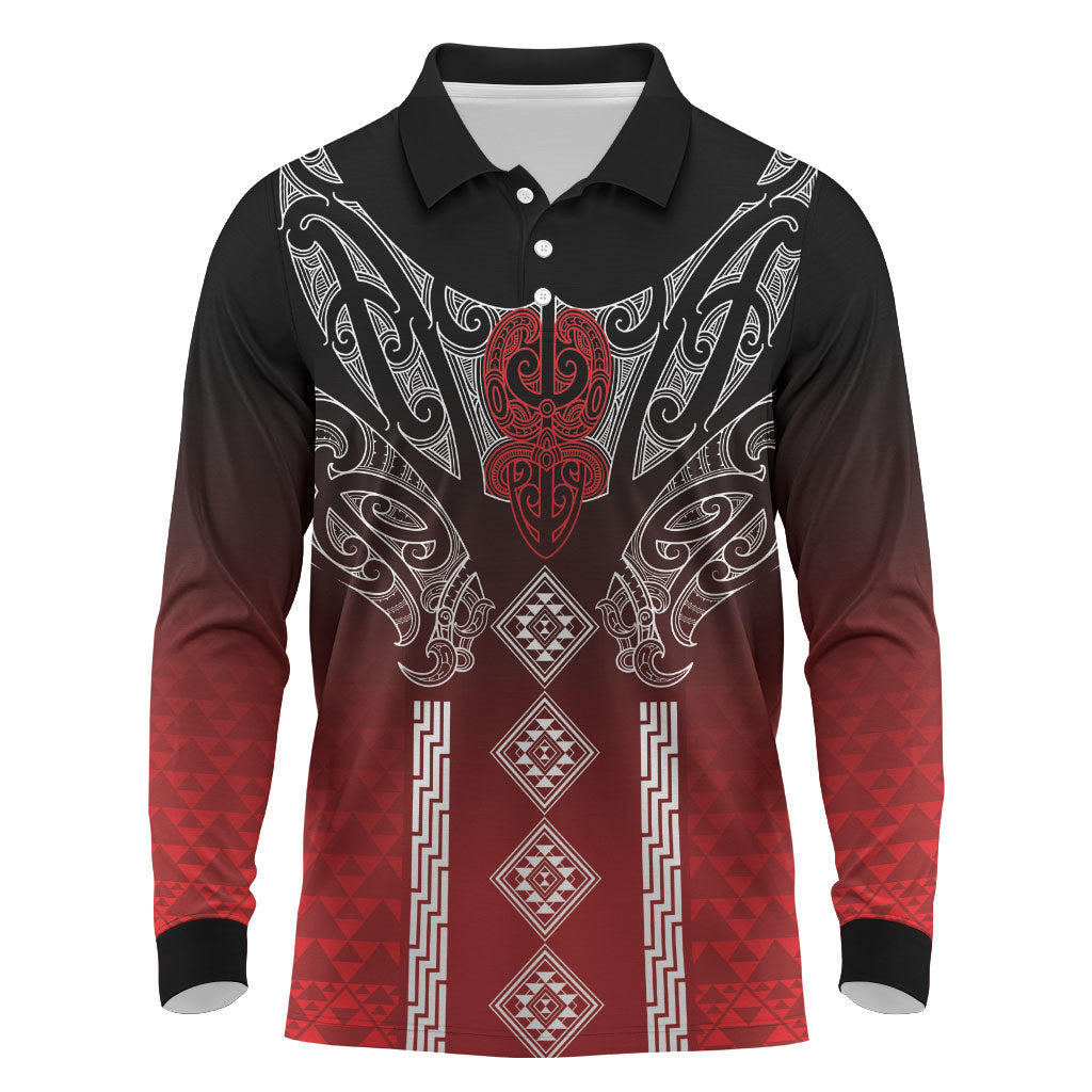 Aotearoa Maori Iwi Heritage Long Sleeve Polo Shirt Ngapuhi Kokowai LT7 Red - Polynesian Pride