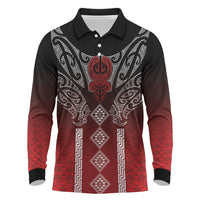 Aotearoa Maori Iwi Heritage Long Sleeve Polo Shirt Ngapuhi Kokowai LT7 Red - Polynesian Pride