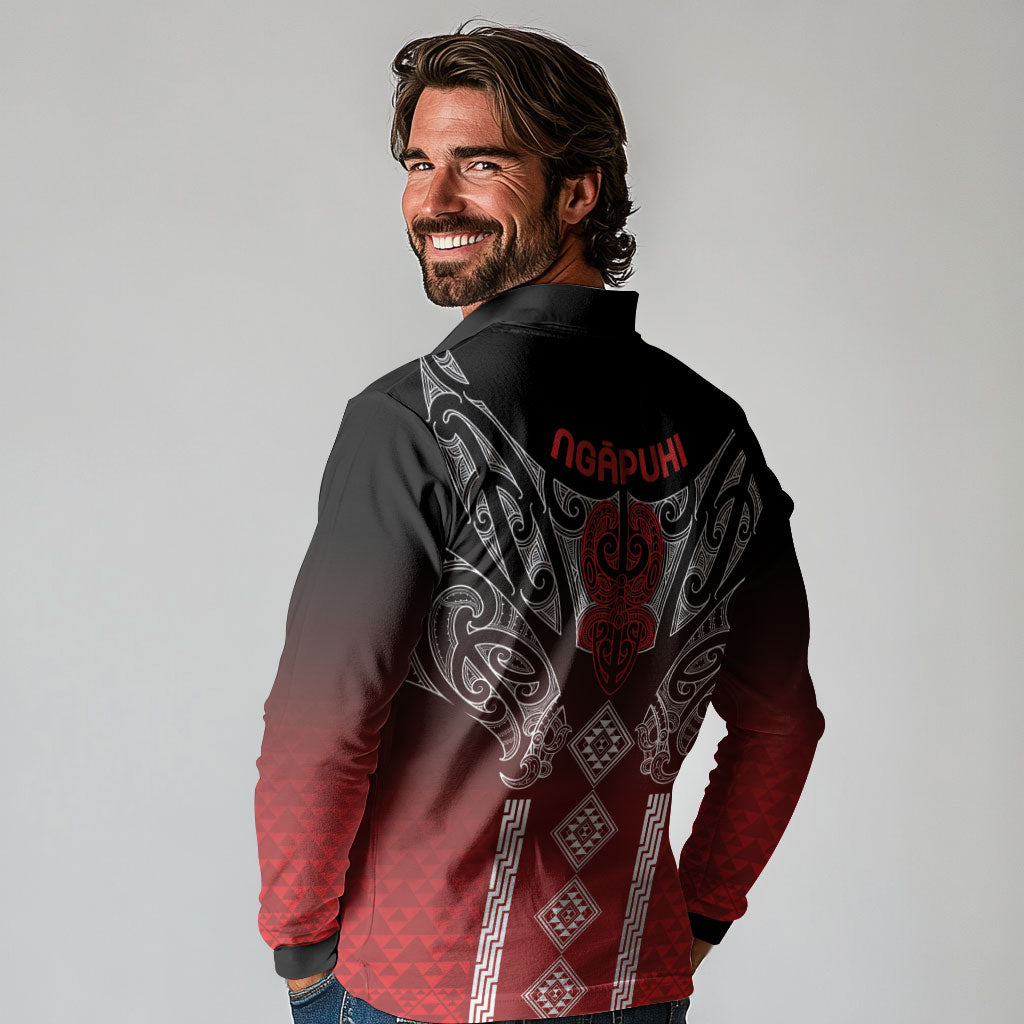 Aotearoa Maori Iwi Heritage Long Sleeve Polo Shirt Ngapuhi Kokowai LT7 - Polynesian Pride