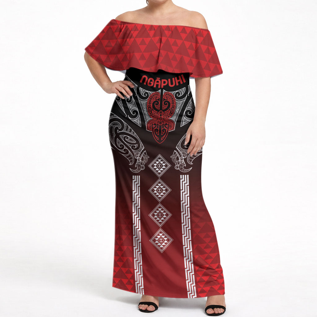 Aotearoa Maori Iwi Heritage Off Shoulder Maxi Dress Ngapuhi Kokowai LT7 Women Red - Polynesian Pride