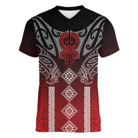 Aotearoa Maori Iwi Heritage Women V-Neck T-Shirt Ngapuhi Kokowai LT7 Female Red - Polynesian Pride