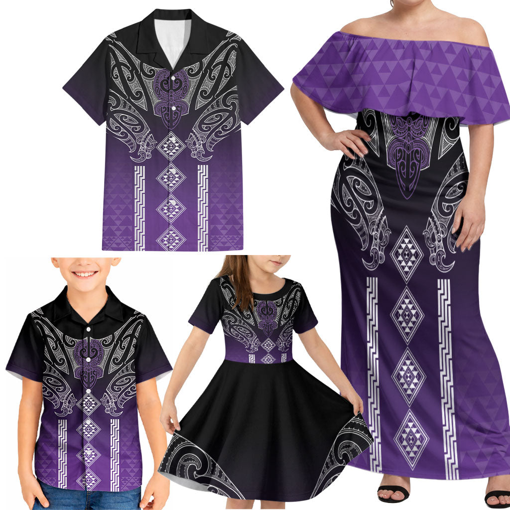 Aotearoa Maori Iwi Heritage Family Matching Off Shoulder Maxi Dress and Hawaiian Shirt Ngati Porou Waiporoporo LT7 - Polynesian Pride