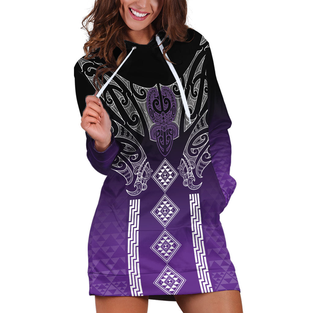 Aotearoa Maori Iwi Heritage Hoodie Dress Ngati Porou Waiporoporo LT7 Purple - Polynesian Pride