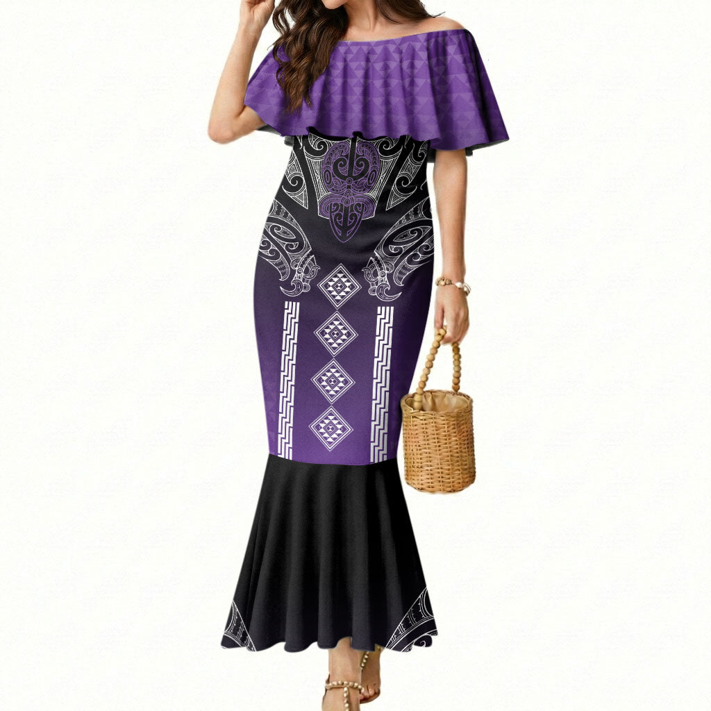 Aotearoa Maori Iwi Heritage Mermaid Dress Ngati Porou Waiporoporo LT7 Women Purple - Polynesian Pride
