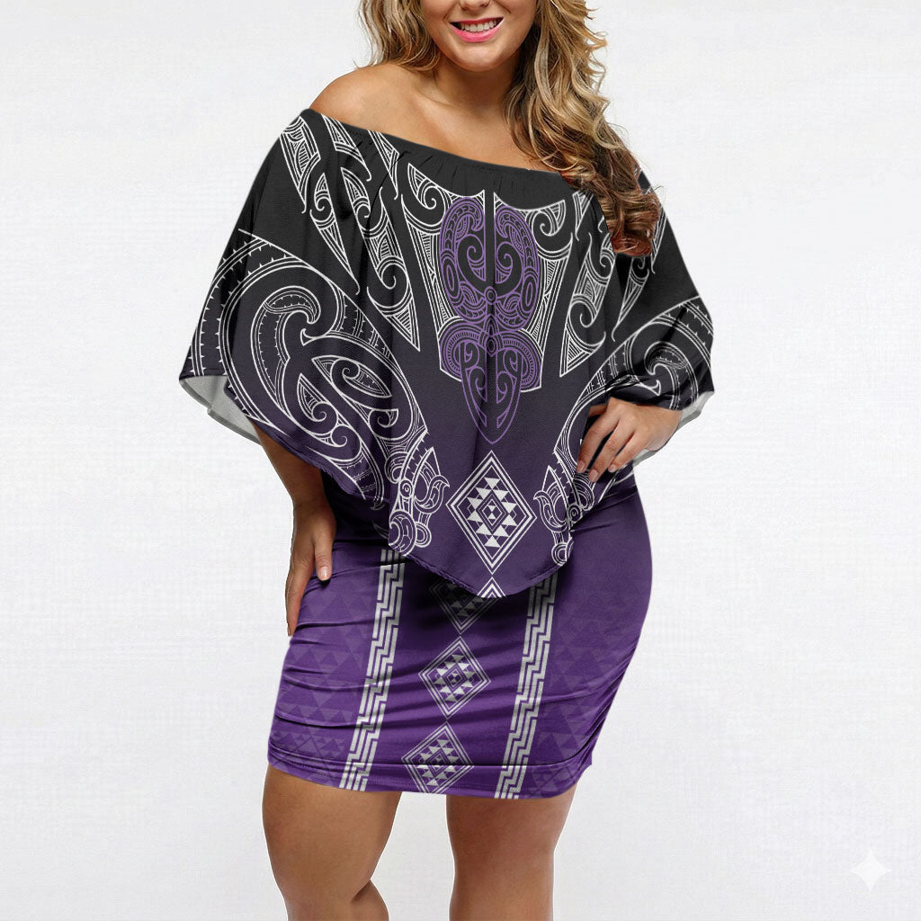 Aotearoa Maori Iwi Heritage Off Shoulder Short Dress Ngati Porou Waiporoporo LT7 Women Purple - Polynesian Pride