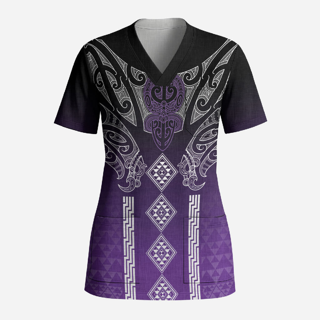Aotearoa Maori Iwi Heritage Scrub Top Ngati Porou Waiporoporo LT7 Adult Purple - Polynesian Pride