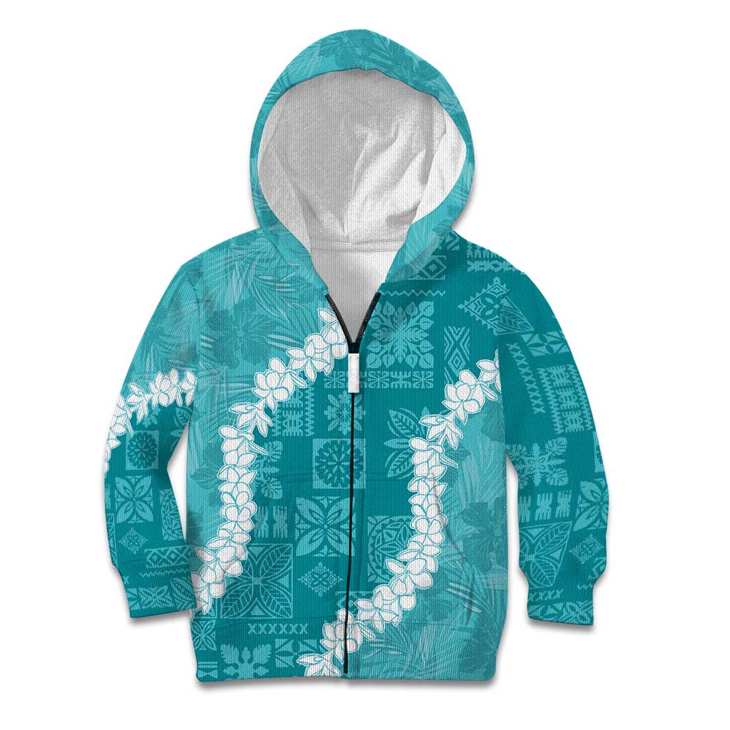 Hawaii Aloha Kid Hoodie Teal Quilt Patch Work Mix Plumeria Lei