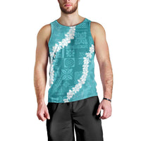 Hawaii Aloha Men Tank Top Teal Quilt Patch Work Mix Plumeria Lei