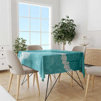 Hawaii Aloha Tablecloth Teal Quilt Patch Work Mix Plumeria Lei