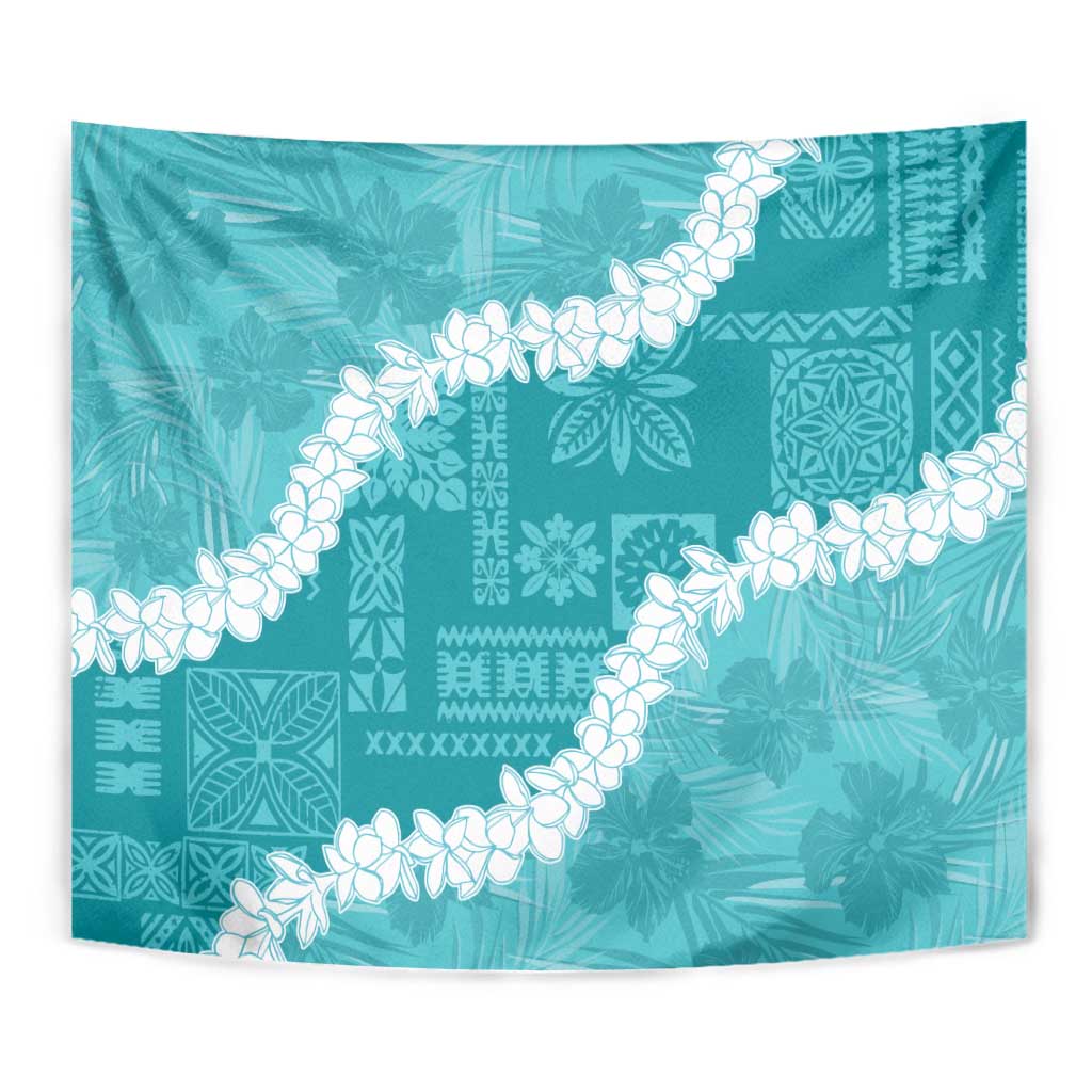 Hawaii Aloha Tapestry Teal Quilt Patch Work Mix Plumeria Lei