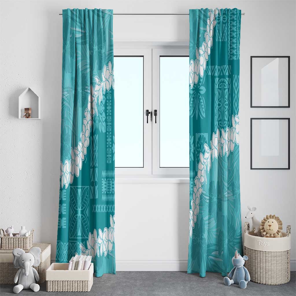 Hawaii Aloha Window Curtain Teal Quilt Patch Work Mix Plumeria Lei