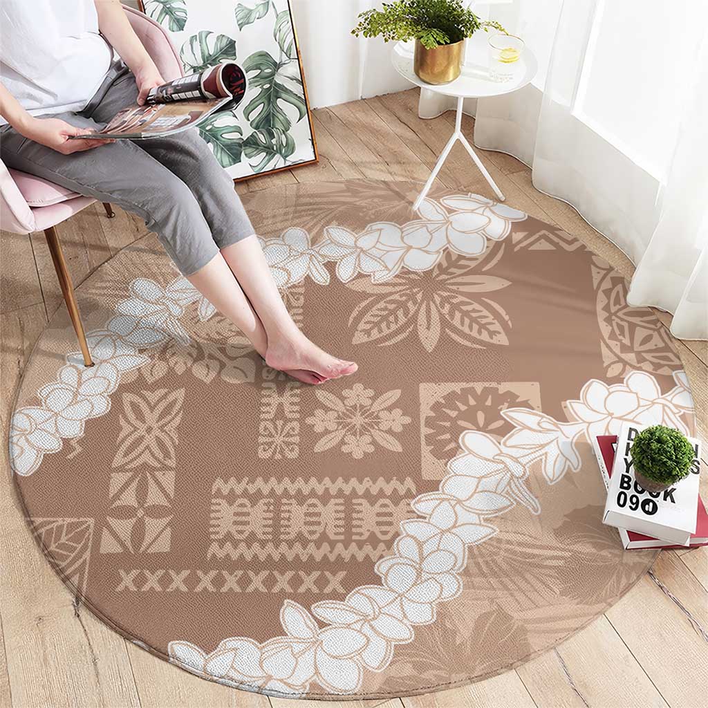 Hawaii Aloha Round Carpet Beige Quilt Patch Work Mix Plumeria Lei
