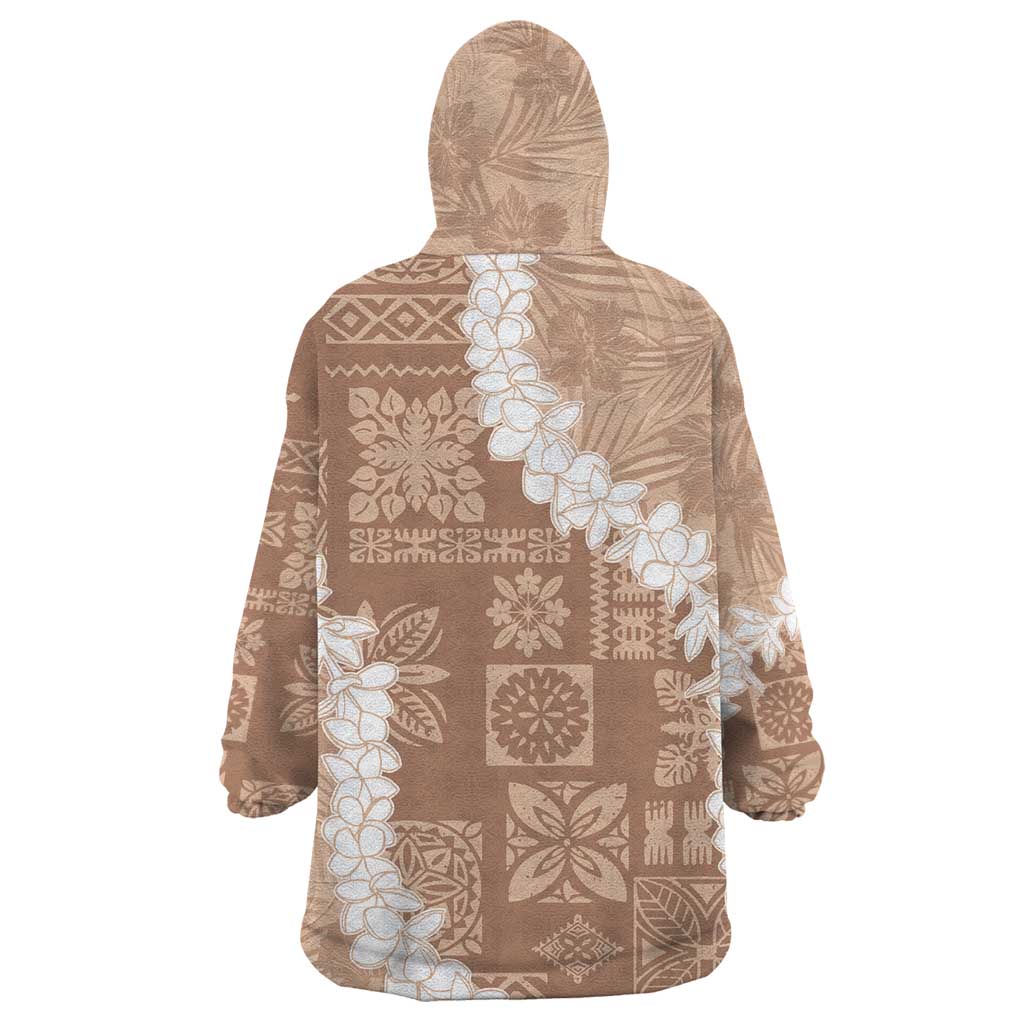 Hawaii Aloha Wearable Blanket Hoodie Beige Quilt Patch Work Mix Plumeria Lei