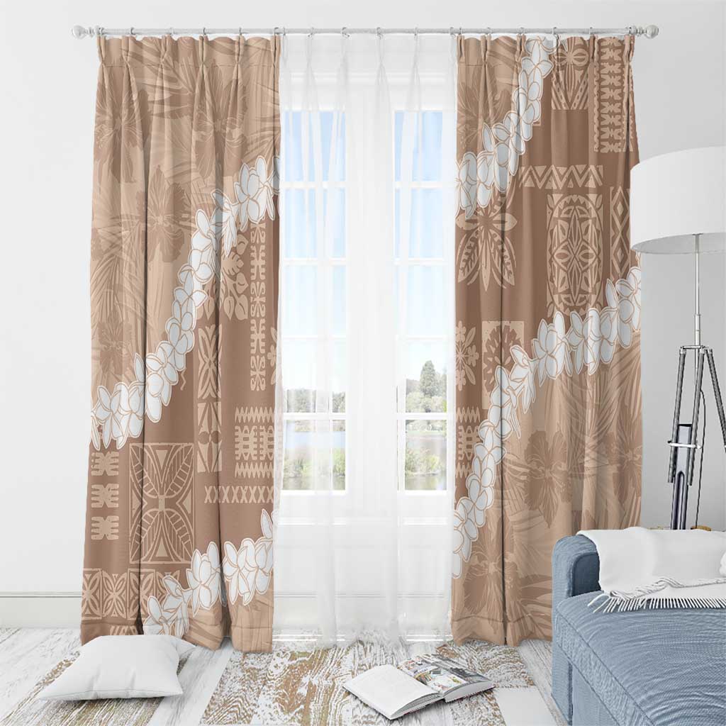 Hawaii Aloha Window Curtain Beige Quilt Patch Work Mix Plumeria Lei