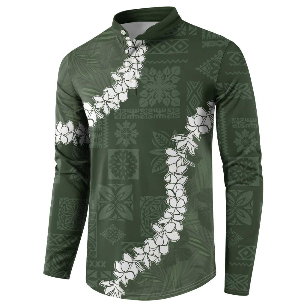 Hawaii Aloha Button Sweatshirt Sage Quilt Patch Work Mix Plumeria Lei