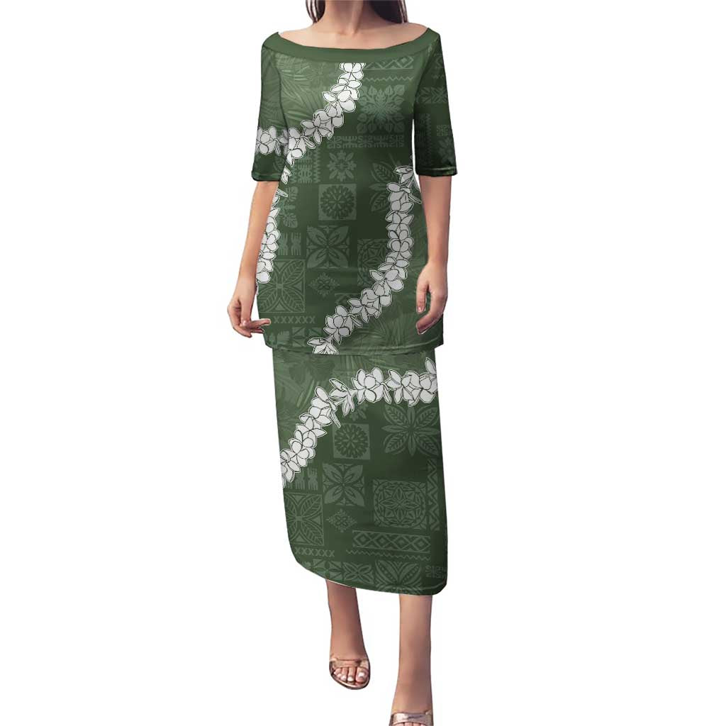 Hawaii Aloha Puletasi Sage Quilt Patch Work Mix Plumeria Lei