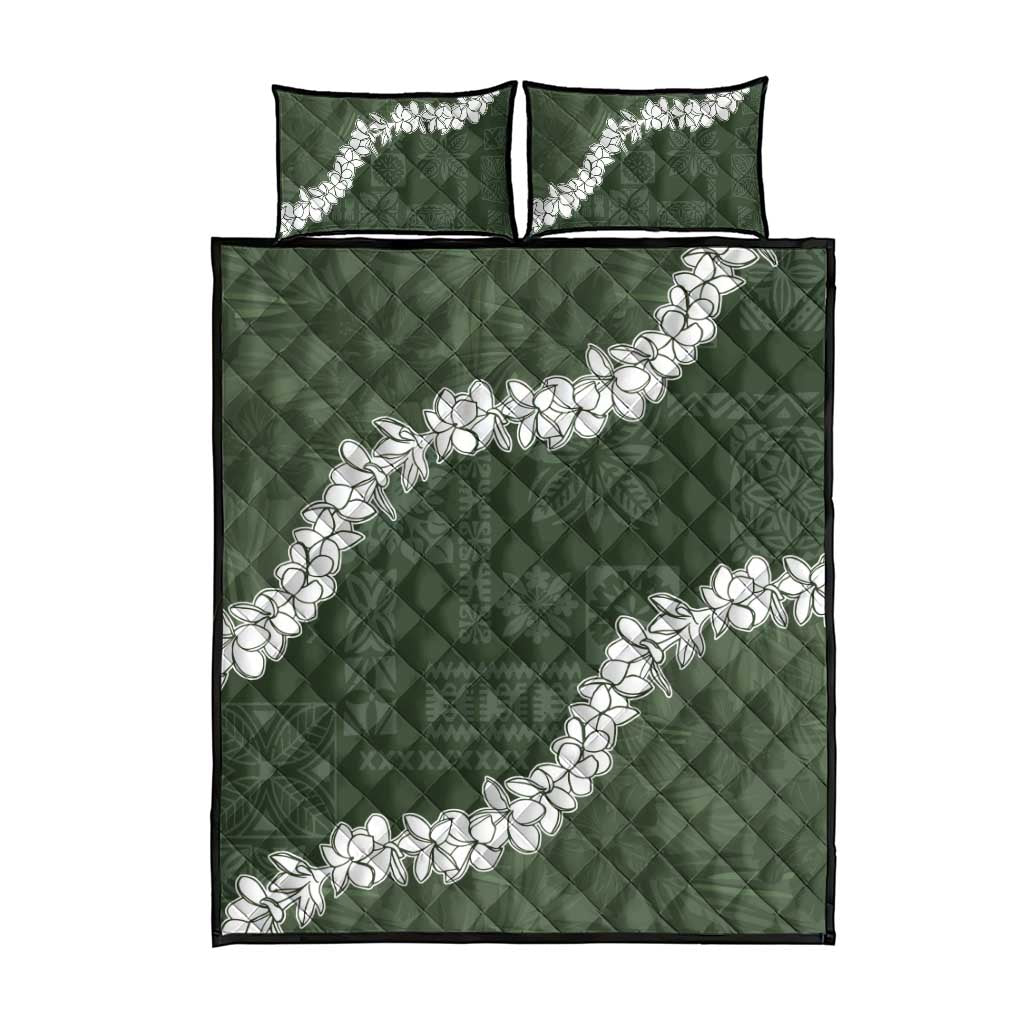 Hawaii Aloha Quilt Bed Set Sage Quilt Patch Work Mix Plumeria Lei